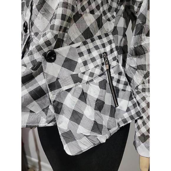 Ki Meng Top Blouse Fit M Checkered Wrinkled Polyester Lagenlook Art to Wear #C - Picture 2 of 14